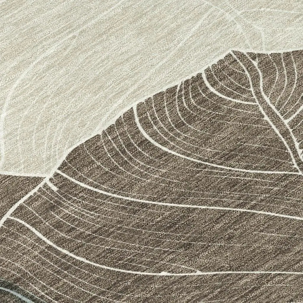 Abstract beige and brown area rug with textured waves and minimalist design, perfect for modern home decor.