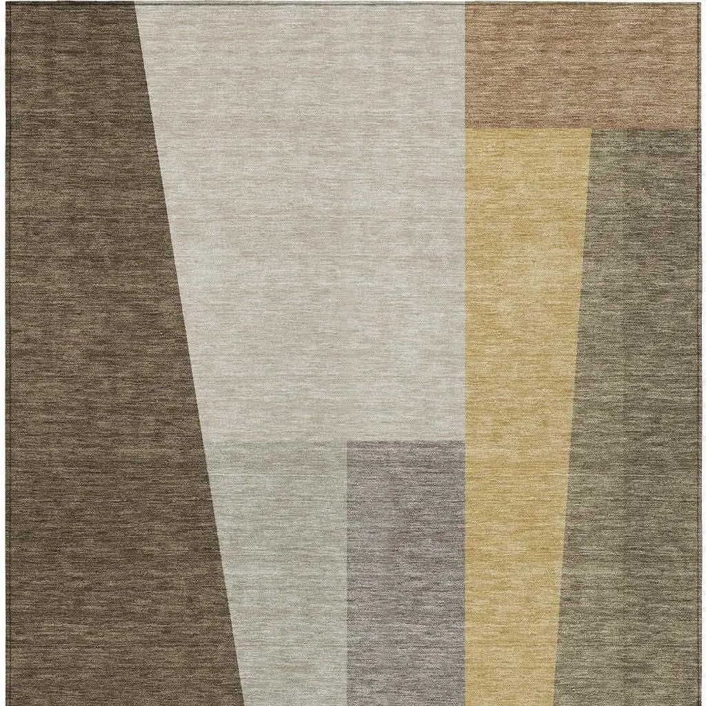 5' X 8' Chocolate And Beige Geometric Washable Indoor Outdoor Area Rug Homeroots Outdoor