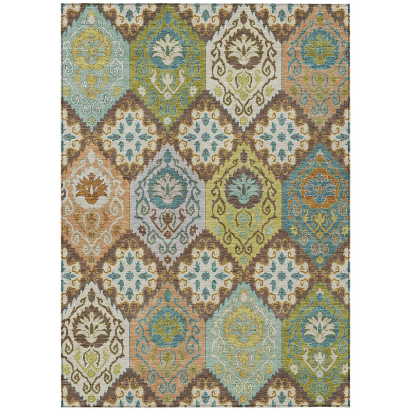 5' X 8' Chocolate And Beige Geometric Washable Indoor Outdoor Area Rug Homeroots Outdoor