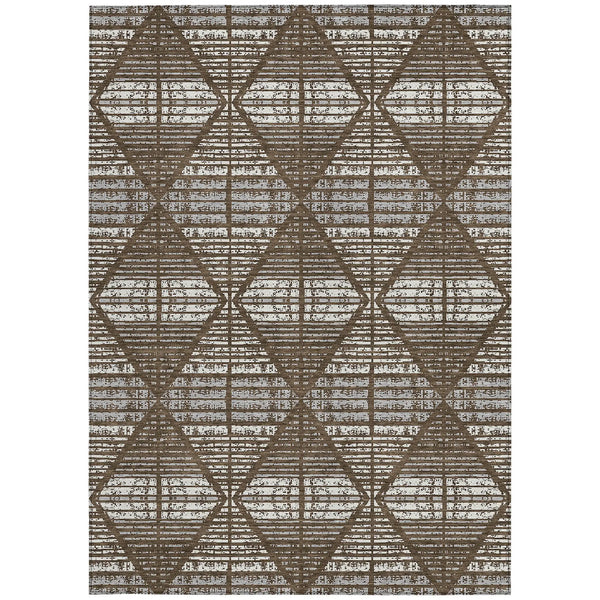 5' X 8' Chocolate And Beige Geometric Washable Indoor Outdoor Area Rug Homeroots Outdoor