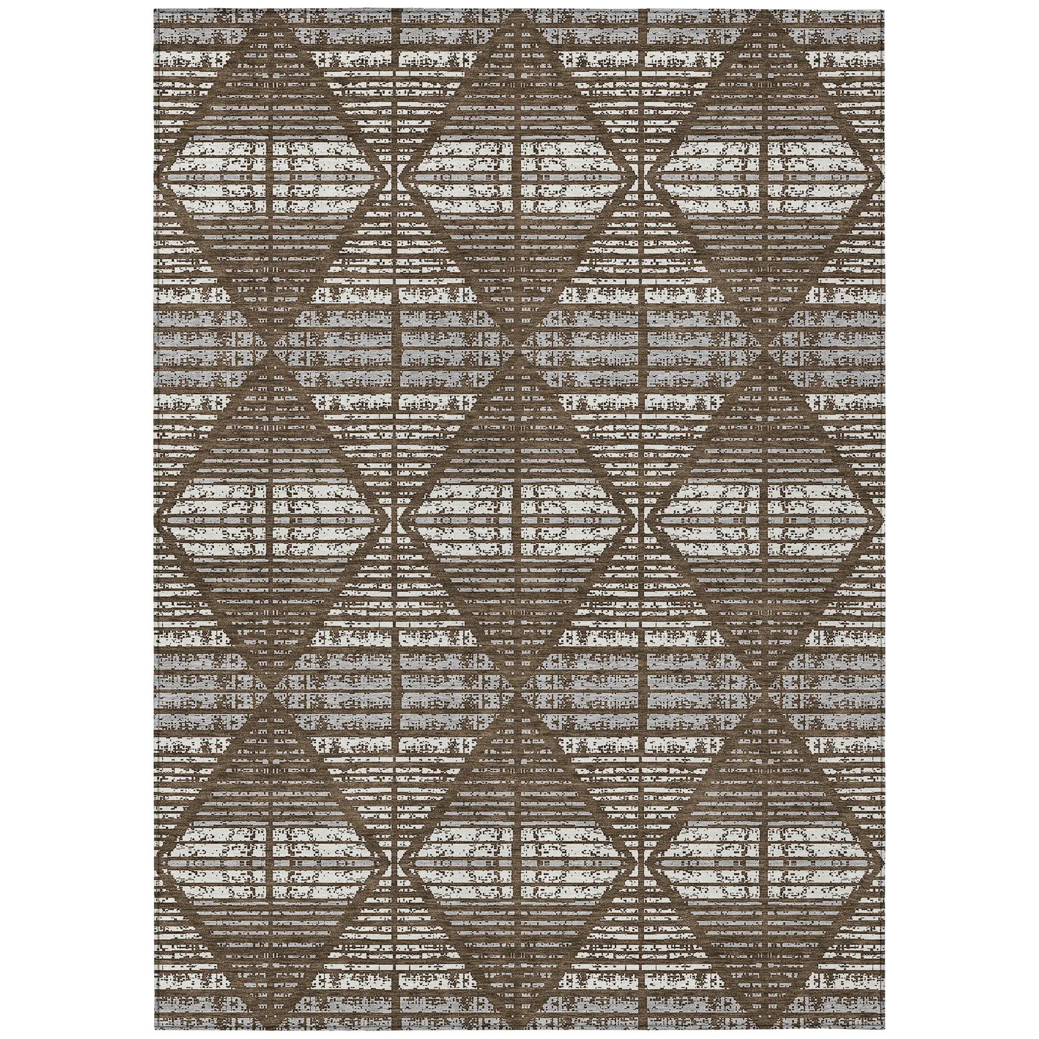 5' X 8' Chocolate And Beige Geometric Washable Indoor Outdoor Area Rug Homeroots Outdoor