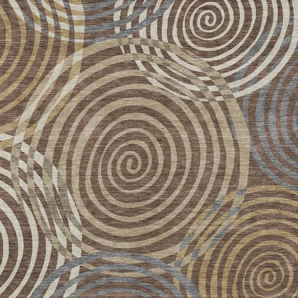 5' X 8' Chocolate And Beige Geometric Washable Indoor Outdoor Area Rug Homeroots Outdoor