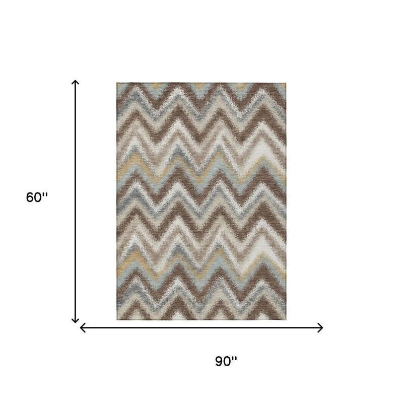 5' X 8' Chocolate And Beige Geometric Washable Indoor Outdoor Area Rug Homeroots Outdoor