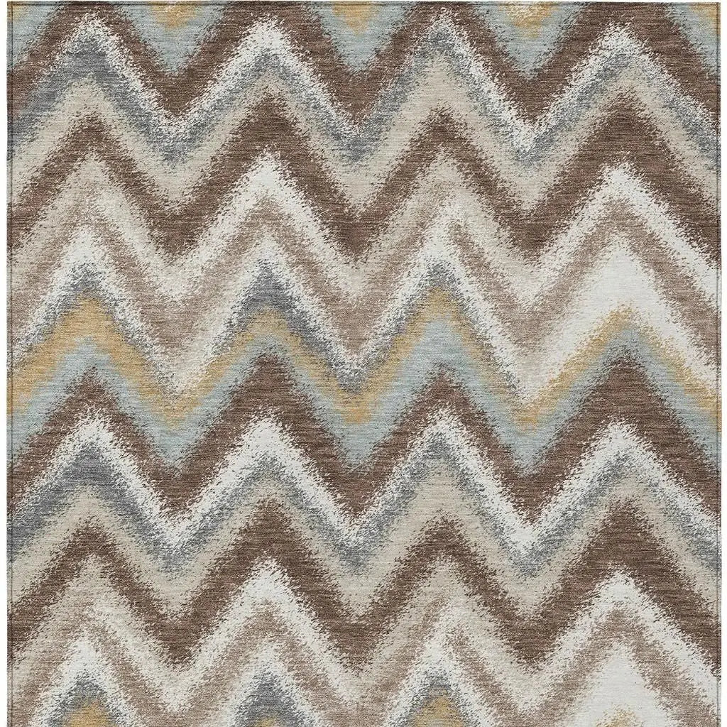 5' X 8' Chocolate And Beige Geometric Washable Indoor Outdoor Area Rug Homeroots Outdoor