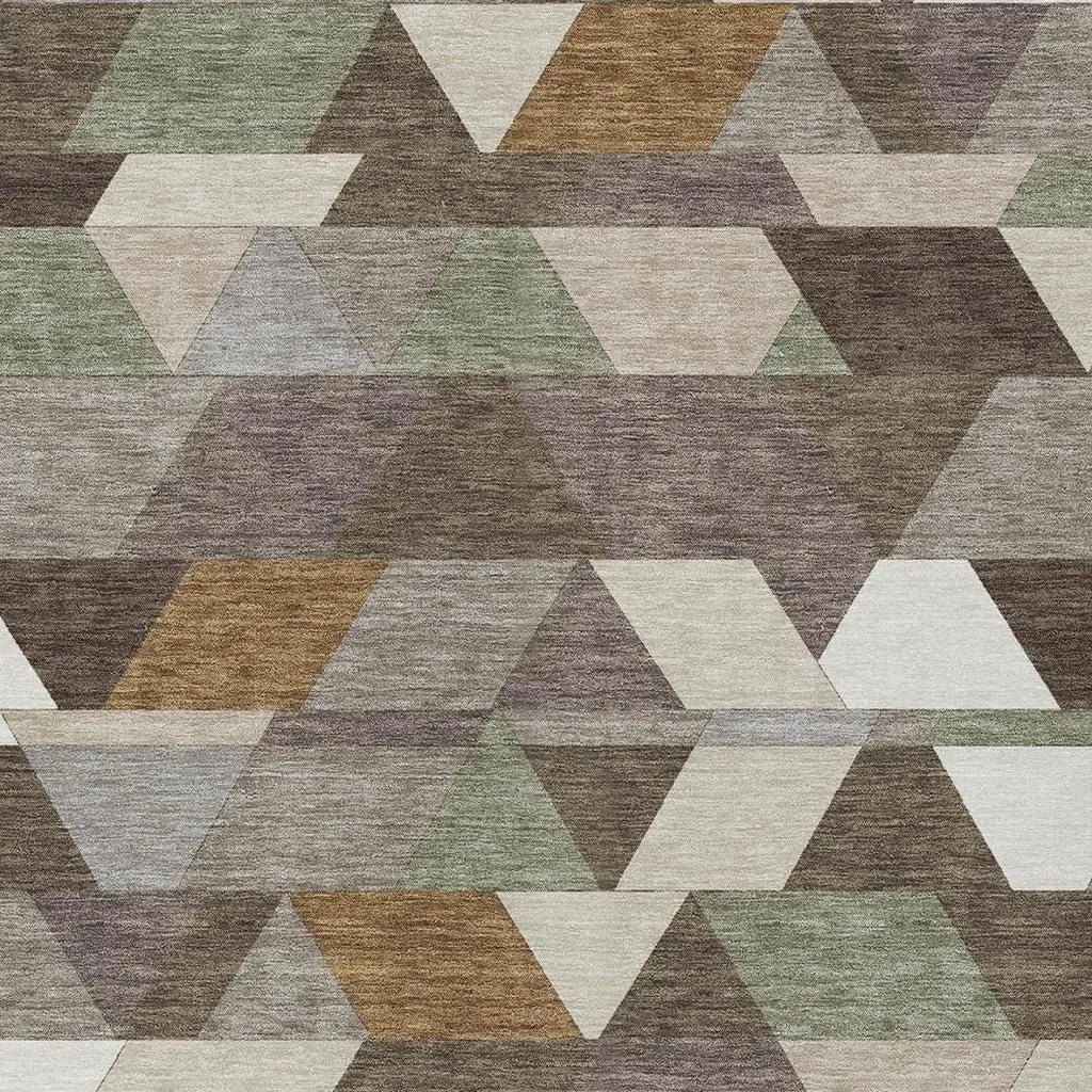 5' X 8' Chocolate And Beige Geometric Washable Indoor Outdoor Area Rug Homeroots Outdoor