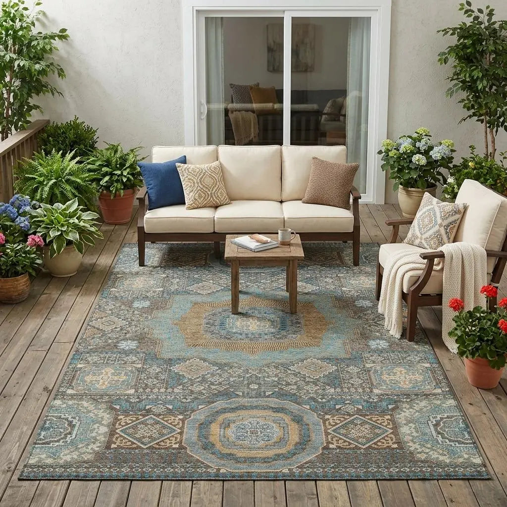 5' X 8' Chocolate And Beige Oriental Washable Indoor Outdoor Area Rug Homeroots Outdoor
