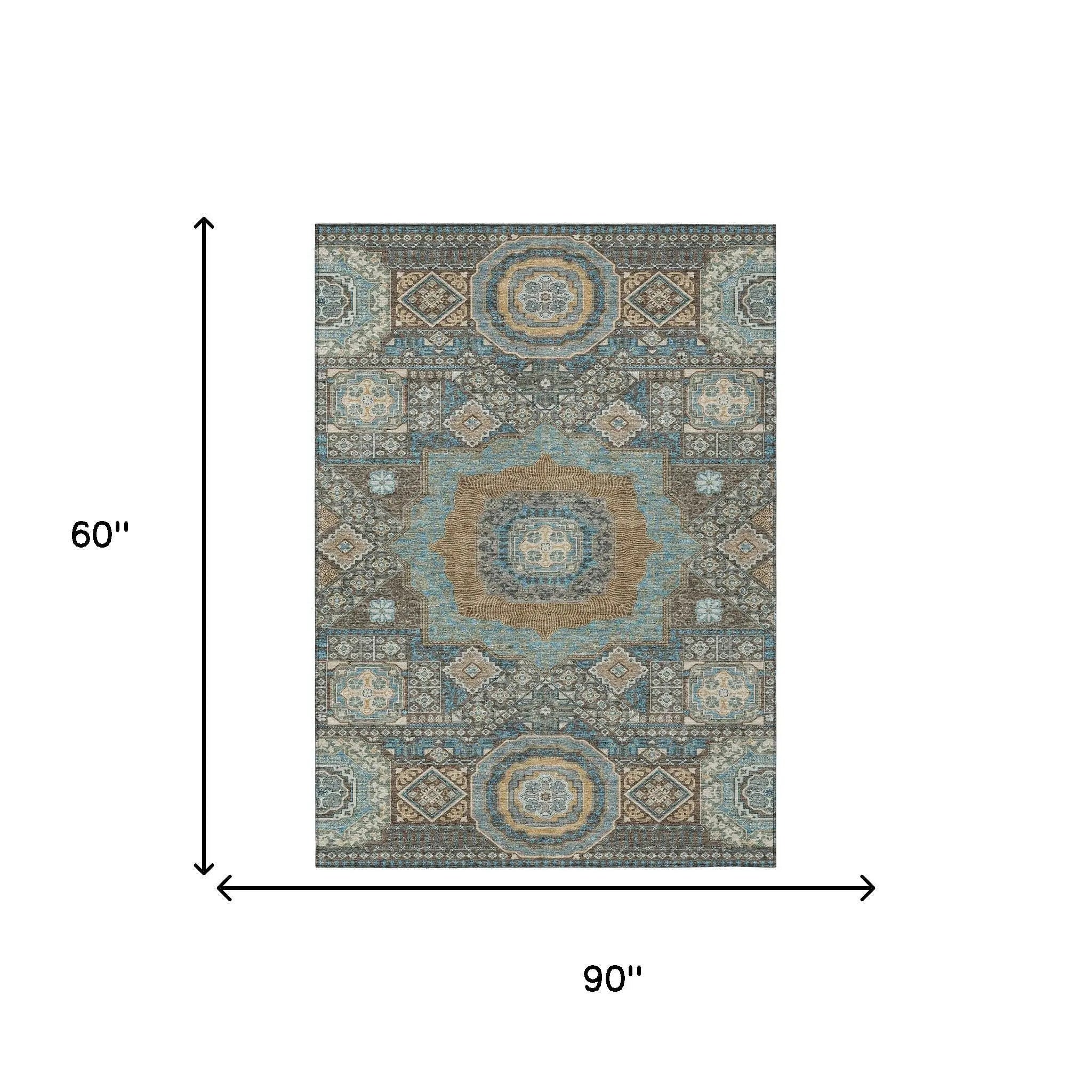 5' X 8' Chocolate And Beige Oriental Washable Indoor Outdoor Area Rug Homeroots Outdoor