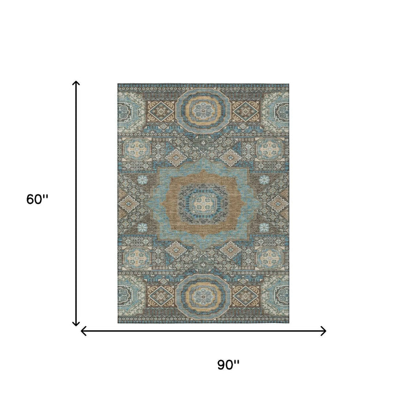 5' X 8' Chocolate And Beige Oriental Washable Indoor Outdoor Area Rug Homeroots Outdoor