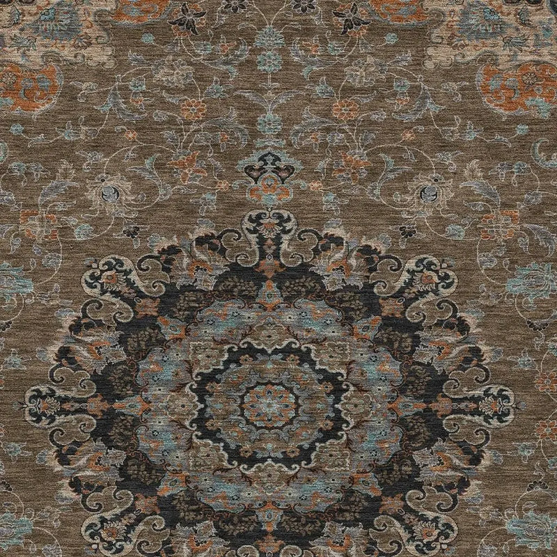 5' X 8' Chocolate And Black Floral Medallion Washable Indoor Outdoor Area Rug Homeroots Outdoor