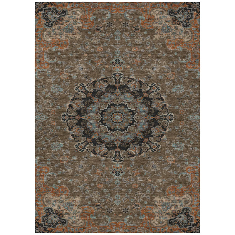 5' X 8' Chocolate And Black Floral Medallion Washable Indoor Outdoor Area Rug Homeroots Outdoor