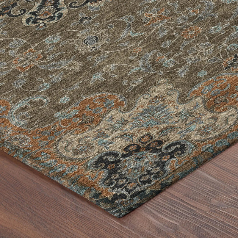 5' X 8' Chocolate And Black Floral Medallion Washable Indoor Outdoor Area Rug Homeroots Outdoor