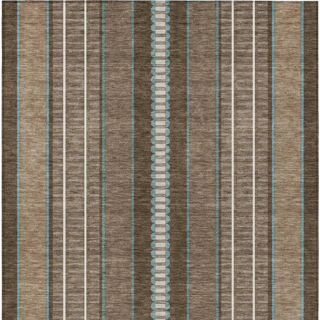 5' X 8' Chocolate And Blue Striped Washable Indoor Outdoor Area Rug Homeroots Outdoor