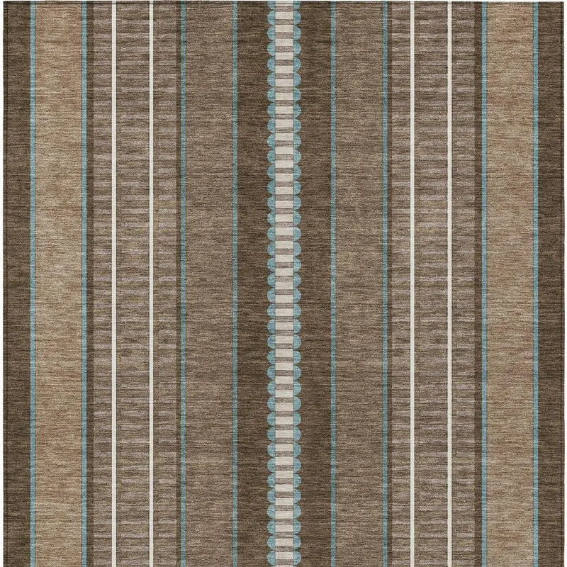 5' X 8' Chocolate And Blue Striped Washable Indoor Outdoor Area Rug Homeroots Outdoor