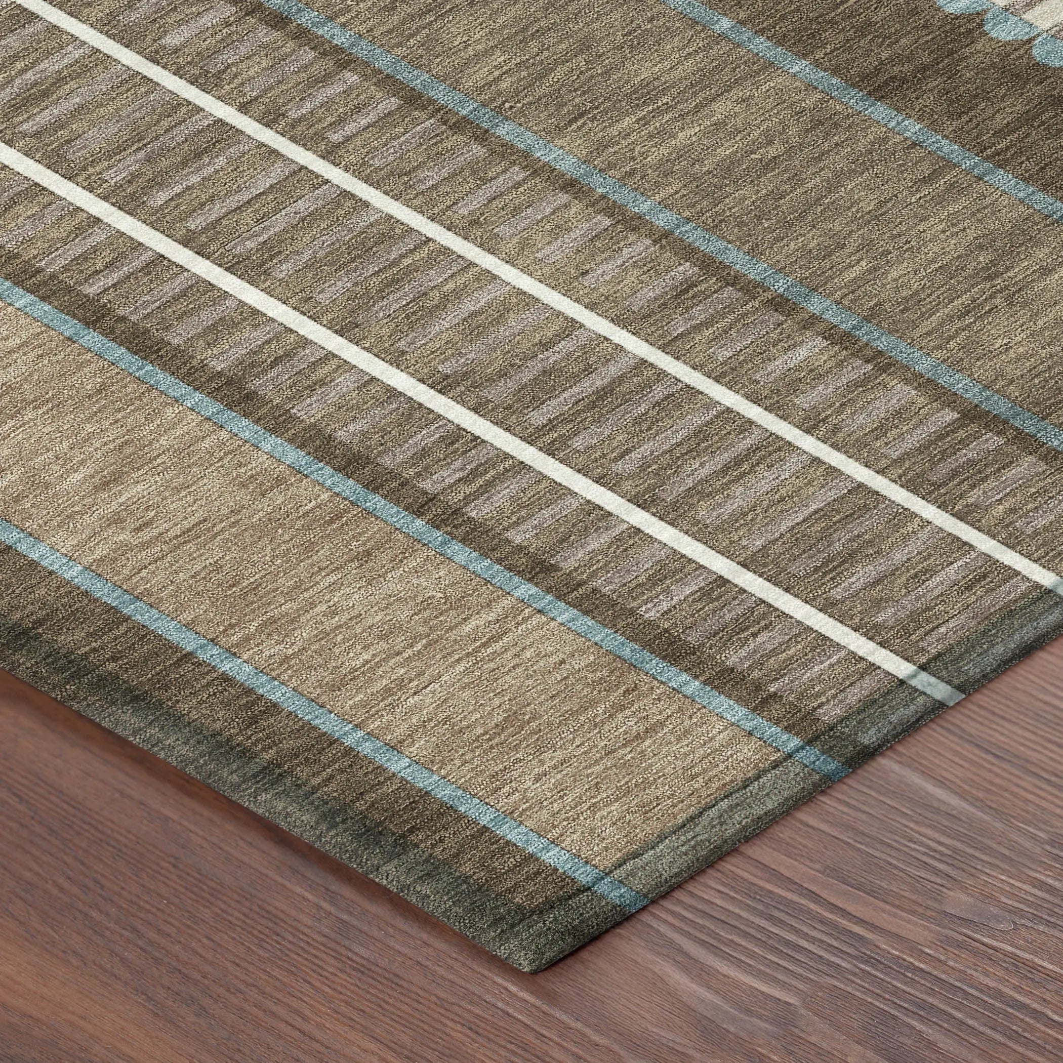 5' X 8' Chocolate And Blue Striped Washable Indoor Outdoor Area Rug Homeroots Outdoor