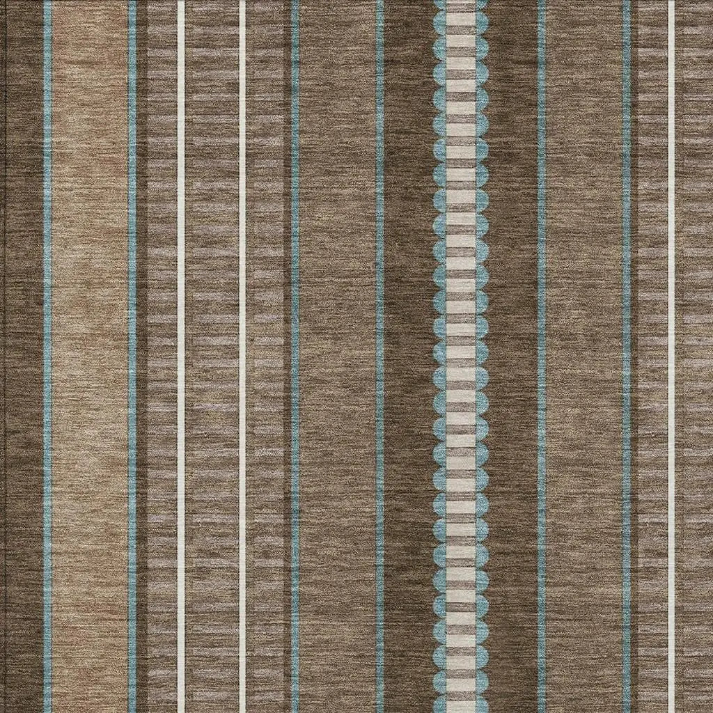5' X 8' Chocolate And Blue Striped Washable Indoor Outdoor Area Rug Homeroots Outdoor