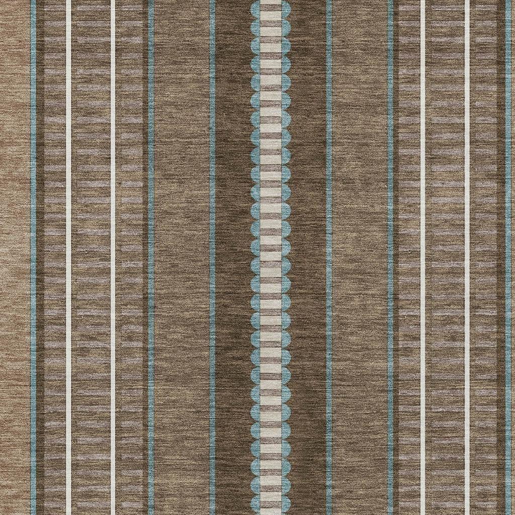 5' X 8' Chocolate And Blue Striped Washable Indoor Outdoor Area Rug Homeroots Outdoor