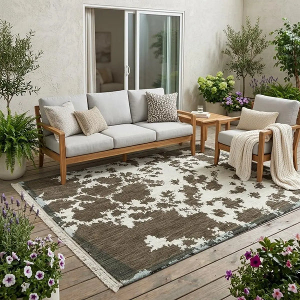 5' X 8' Chocolate And Brown Abstract Washable Indoor Outdoor Area Rug Homeroots Outdoor