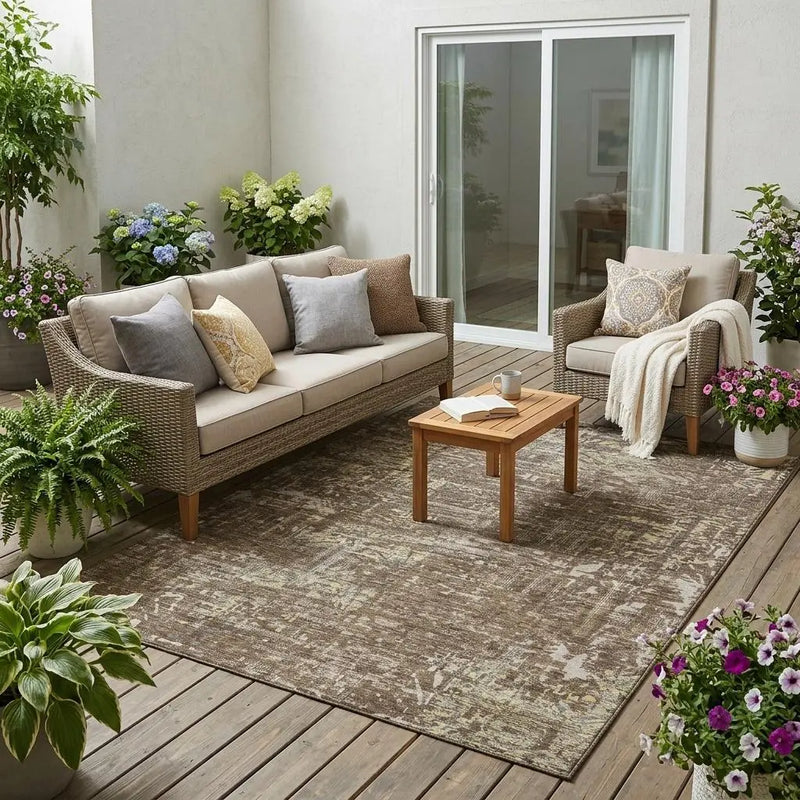 5' X 8' Chocolate And Brown Abstract Washable Indoor Outdoor Area Rug Homeroots Outdoor