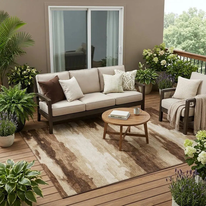 5' X 8' Chocolate And Brown Abstract Washable Indoor Outdoor Area Rug Homeroots Outdoor
