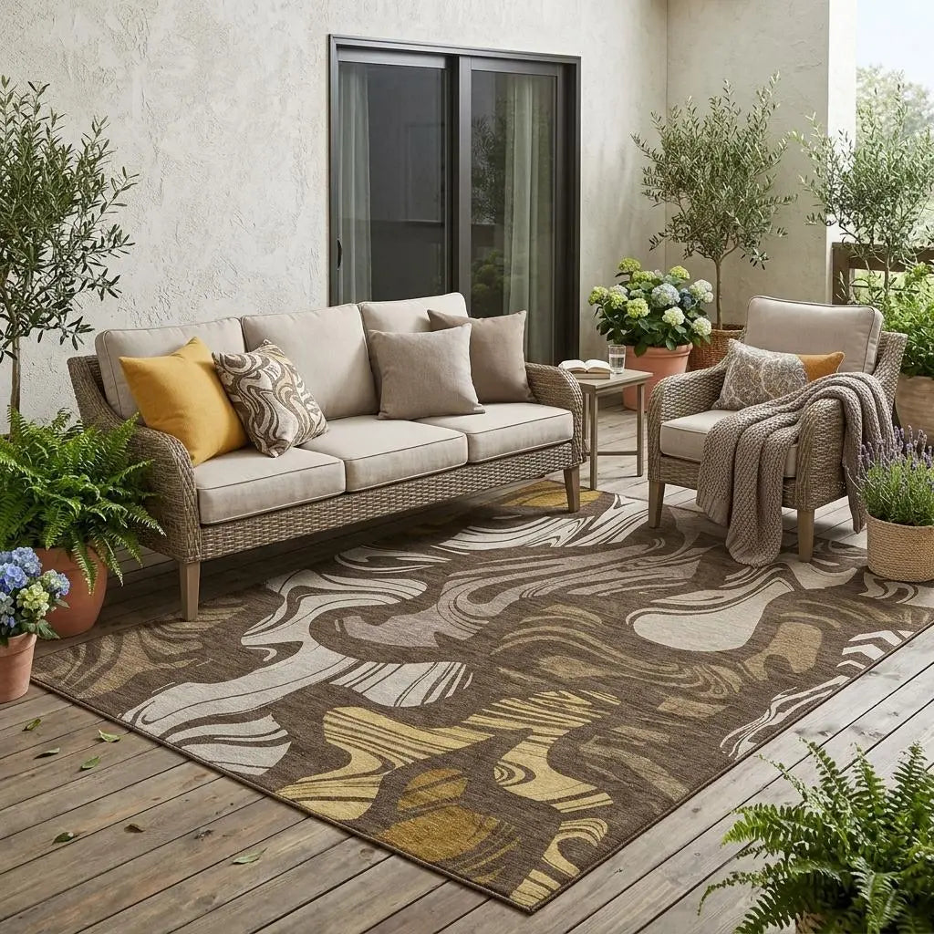 5' X 8' Chocolate And Brown Abstract Washable Indoor Outdoor Area Rug Homeroots Outdoor