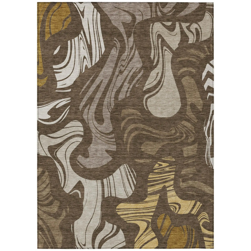 5' X 8' Chocolate And Brown Abstract Washable Indoor Outdoor Area Rug Homeroots Outdoor