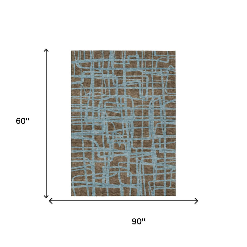 5' X 8' Chocolate And Brown Abstract Washable Indoor Outdoor Area Rug Homeroots Outdoor