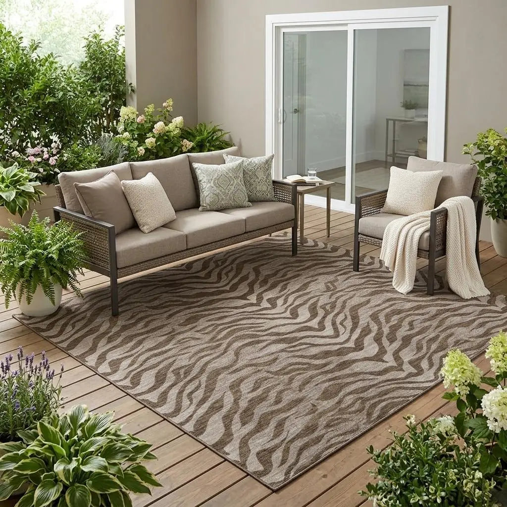 5' X 8' Chocolate And Brown Animal Print Washable Indoor Outdoor Area Rug Homeroots Outdoor