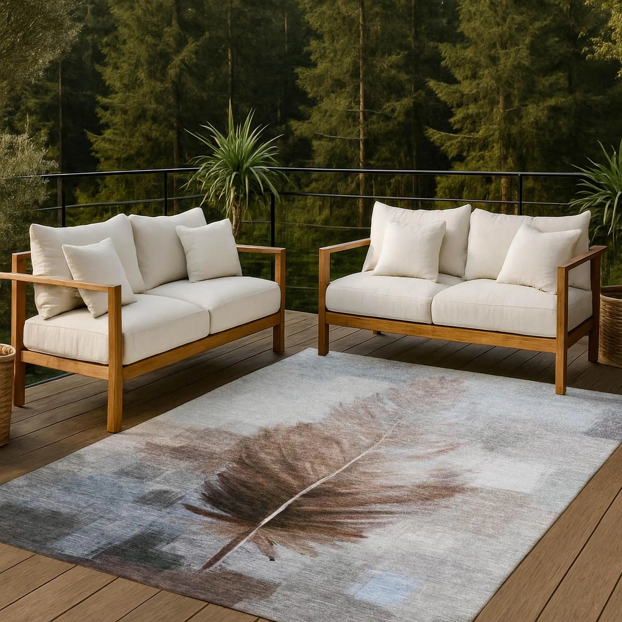 5' X 8' Chocolate And Brown Botanical Leaves Washable Indoor Outdoor Area Rug Homeroots Outdoor