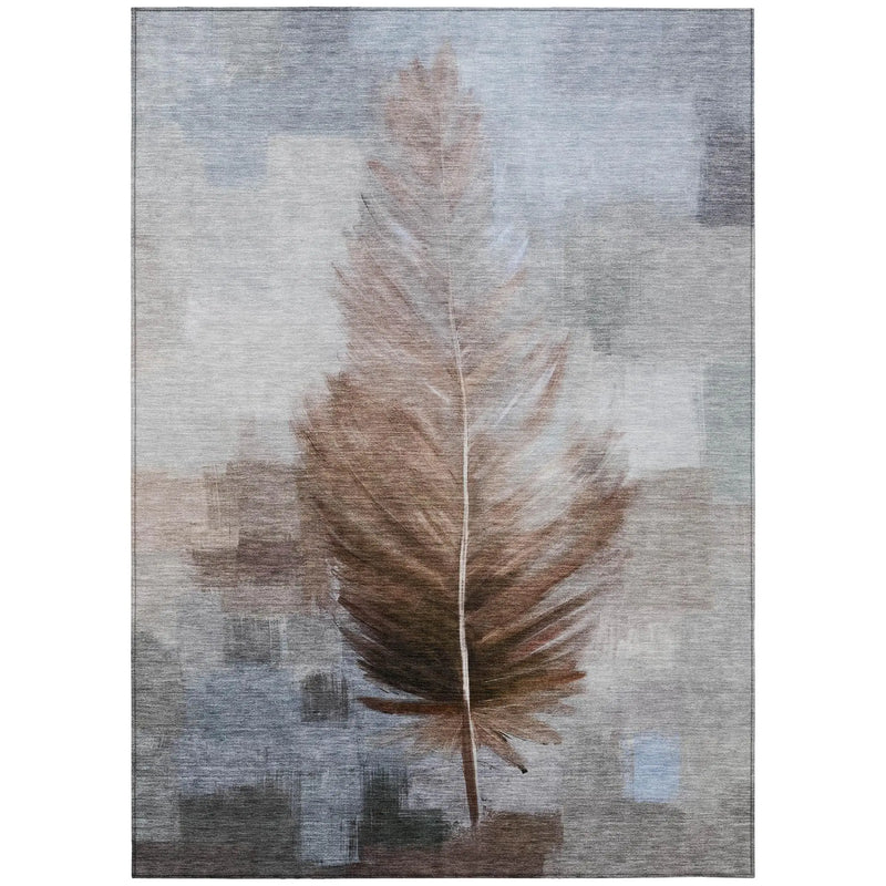 5' X 8' Chocolate And Brown Botanical Leaves Washable Indoor Outdoor Area Rug Homeroots Outdoor