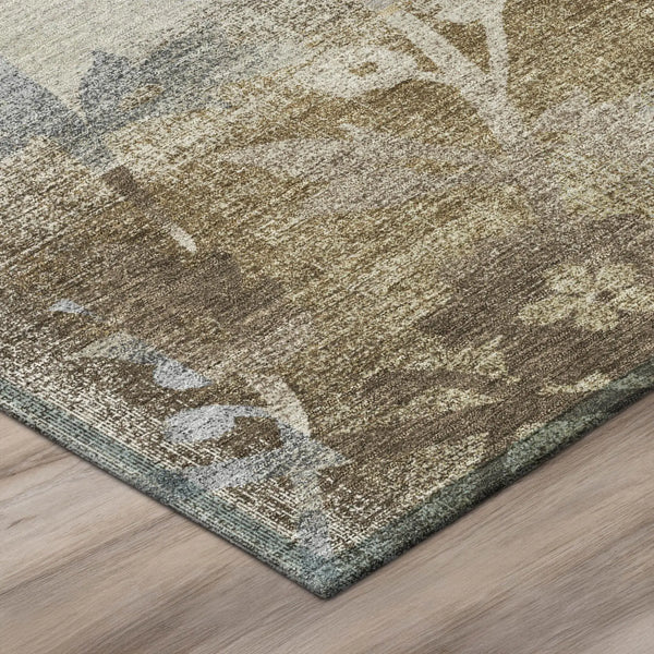 5' X 8' Chocolate And Brown Botanical Leaves Washable Indoor Outdoor Area Rug Homeroots Outdoor