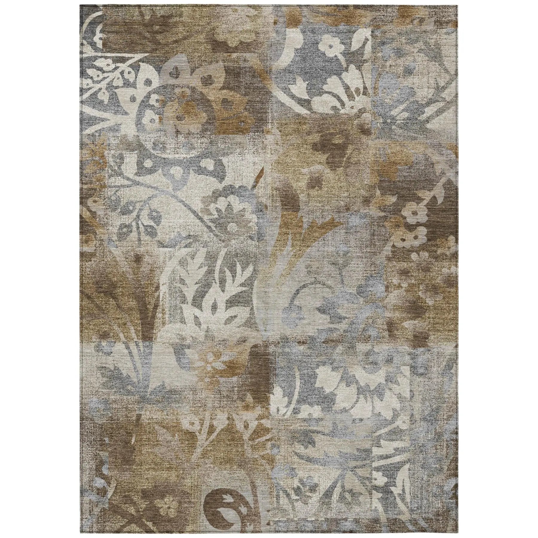 5' X 8' Chocolate And Brown Botanical Leaves Washable Indoor Outdoor Area Rug Homeroots Outdoor
