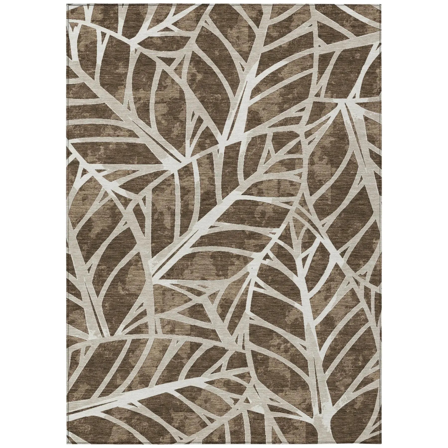 5' X 8' Chocolate And Brown Botanical Leaves Washable Indoor Outdoor Area Rug Homeroots Outdoor