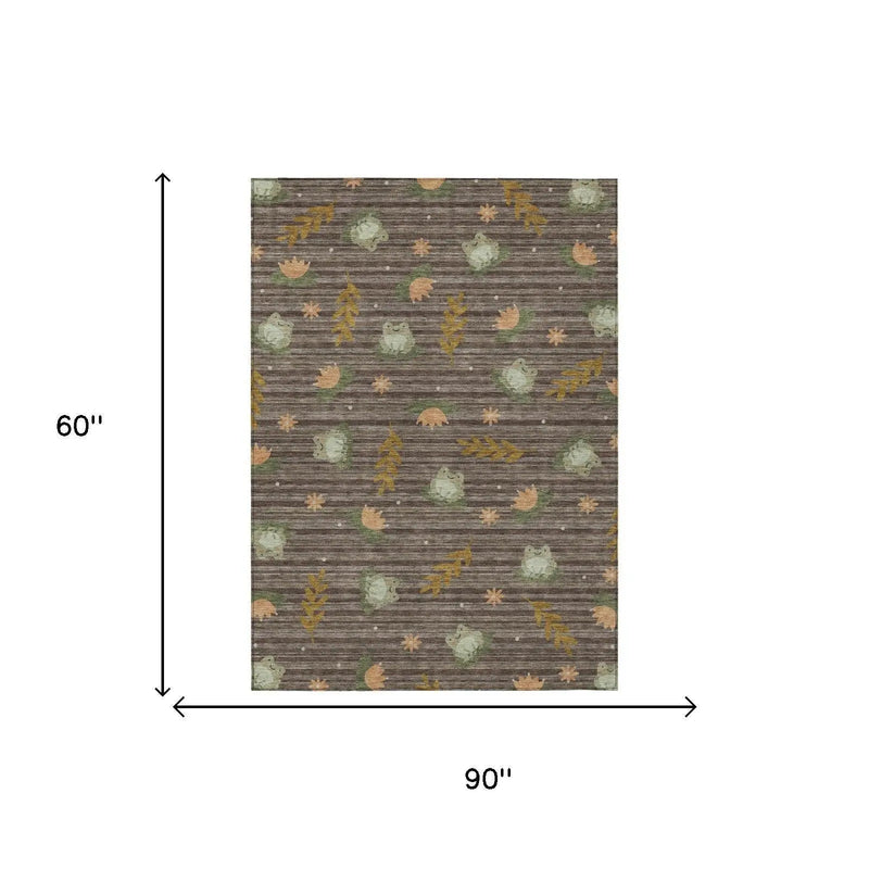 5' X 8' Chocolate And Brown Botanical Leaves Washable Indoor Outdoor Area Rug Homeroots Outdoor