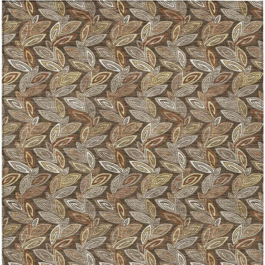 5' X 8' Chocolate And Brown Botanical Leaves Washable Indoor Outdoor Area Rug Homeroots Outdoor