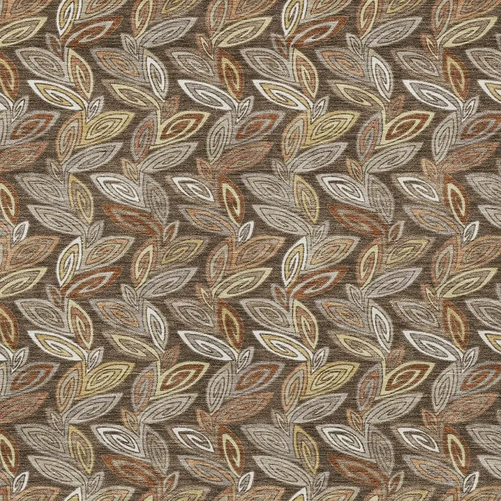 5' X 8' Chocolate And Brown Botanical Leaves Washable Indoor Outdoor Area Rug Homeroots Outdoor