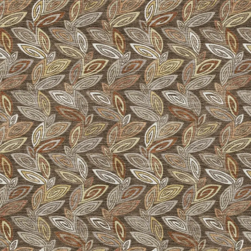 5' X 8' Chocolate And Brown Botanical Leaves Washable Indoor Outdoor Area Rug Homeroots Outdoor