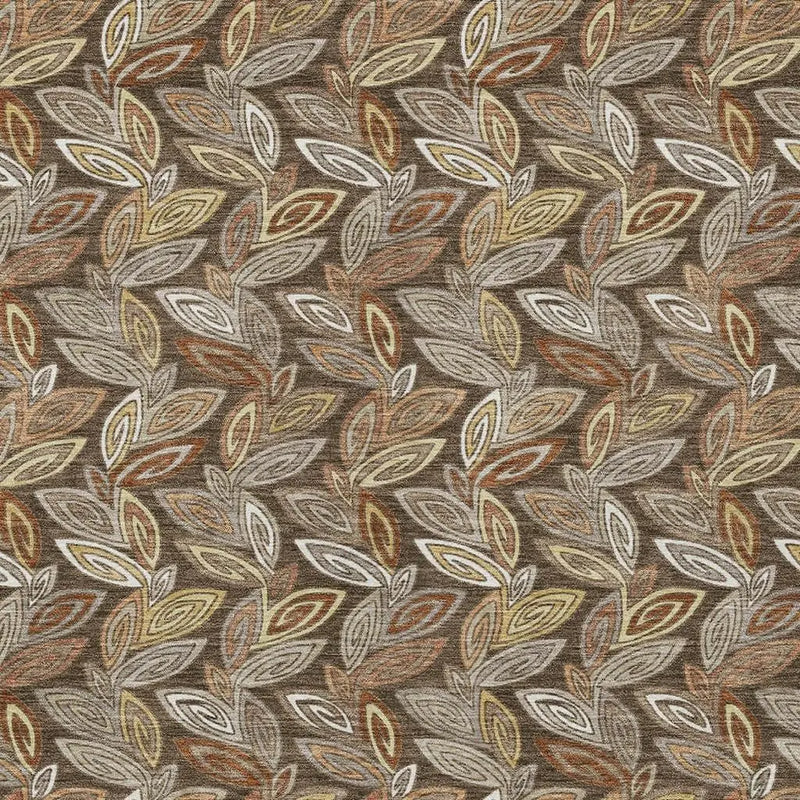 5' X 8' Chocolate And Brown Botanical Leaves Washable Indoor Outdoor Area Rug Homeroots Outdoor