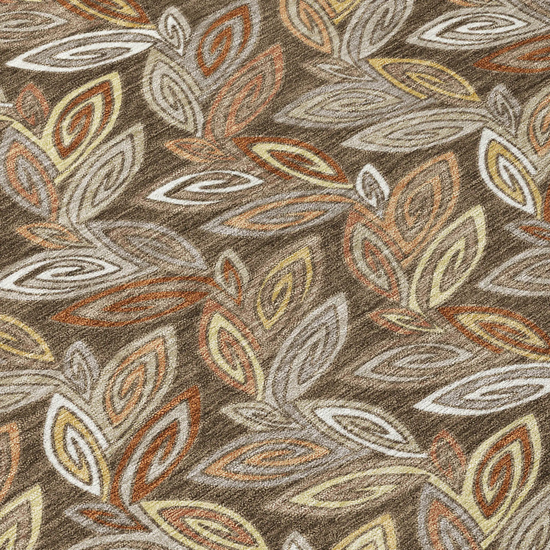 5' X 8' Chocolate And Brown Botanical Leaves Washable Indoor Outdoor Area Rug Homeroots Outdoor