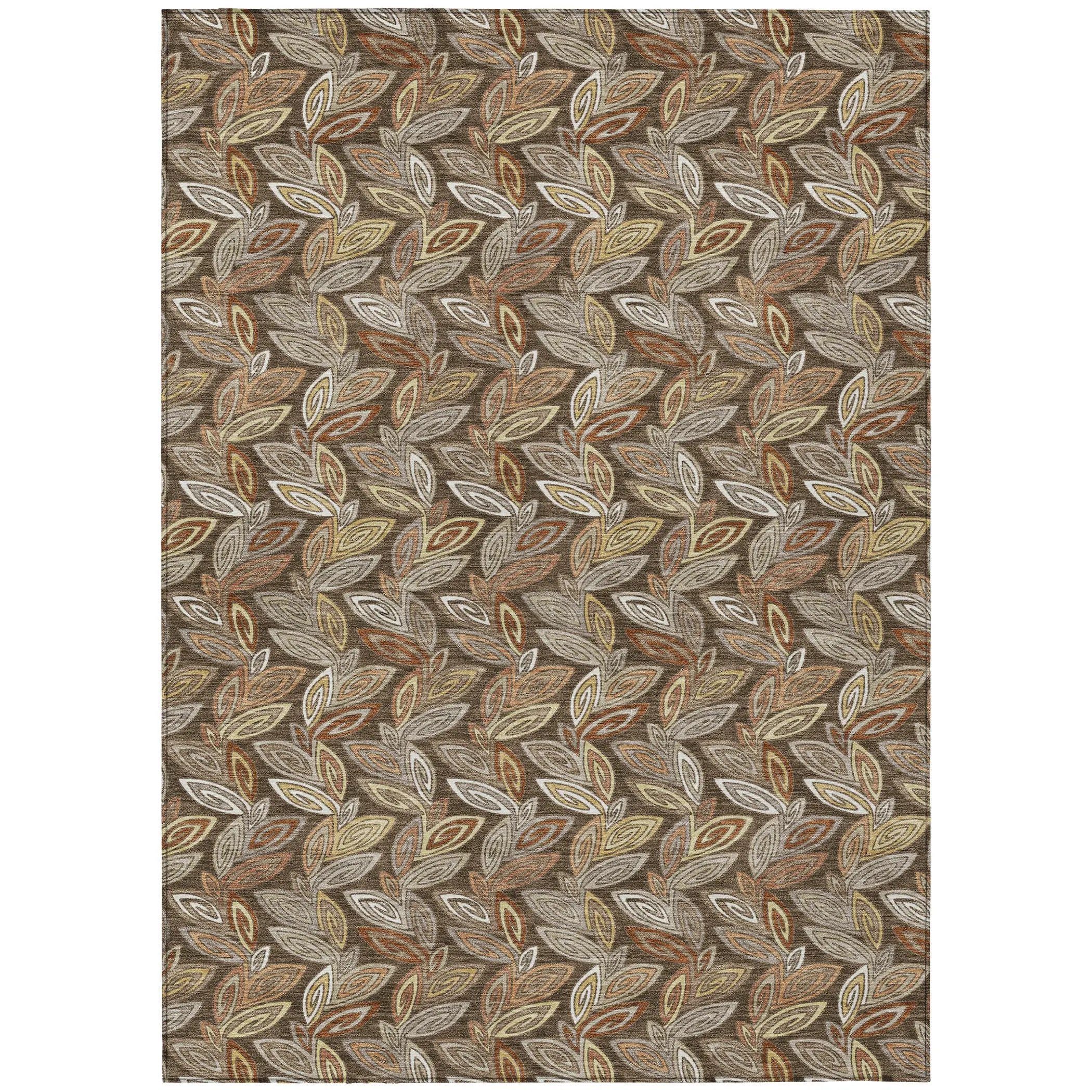 5' X 8' Chocolate And Brown Botanical Leaves Washable Indoor Outdoor Area Rug Homeroots Outdoor