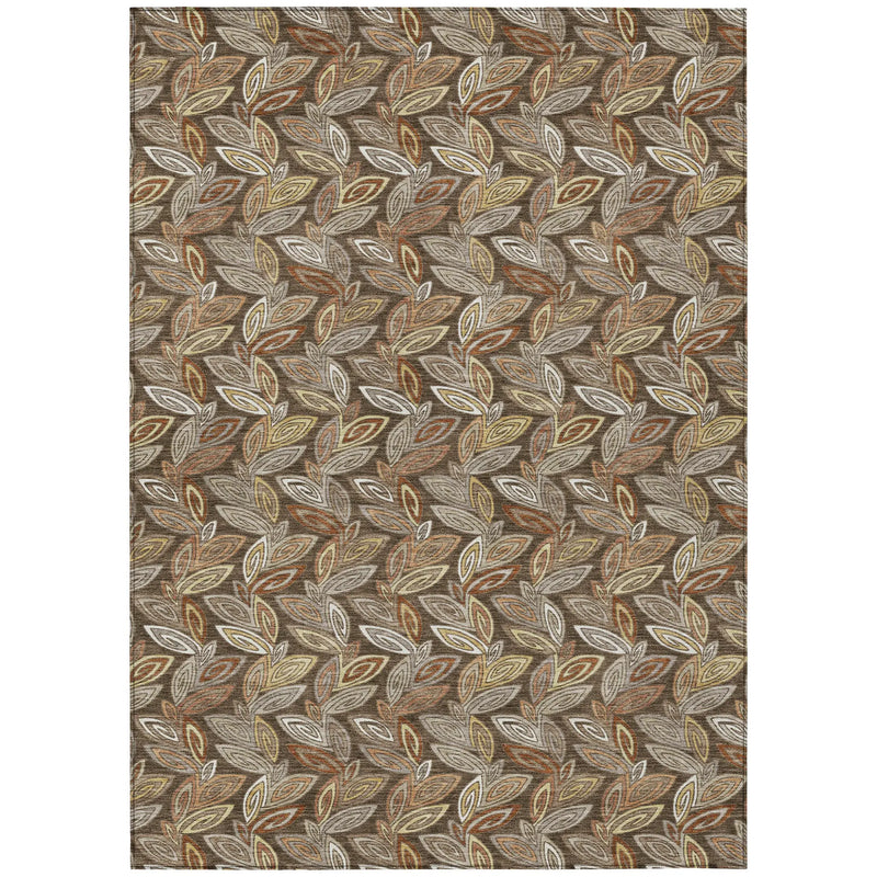 5' X 8' Chocolate And Brown Botanical Leaves Washable Indoor Outdoor Area Rug Homeroots Outdoor