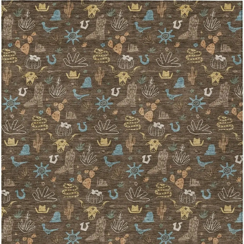 5' X 8' Chocolate And Brown Cactus Washable Indoor Outdoor Area Rug Homeroots Outdoor