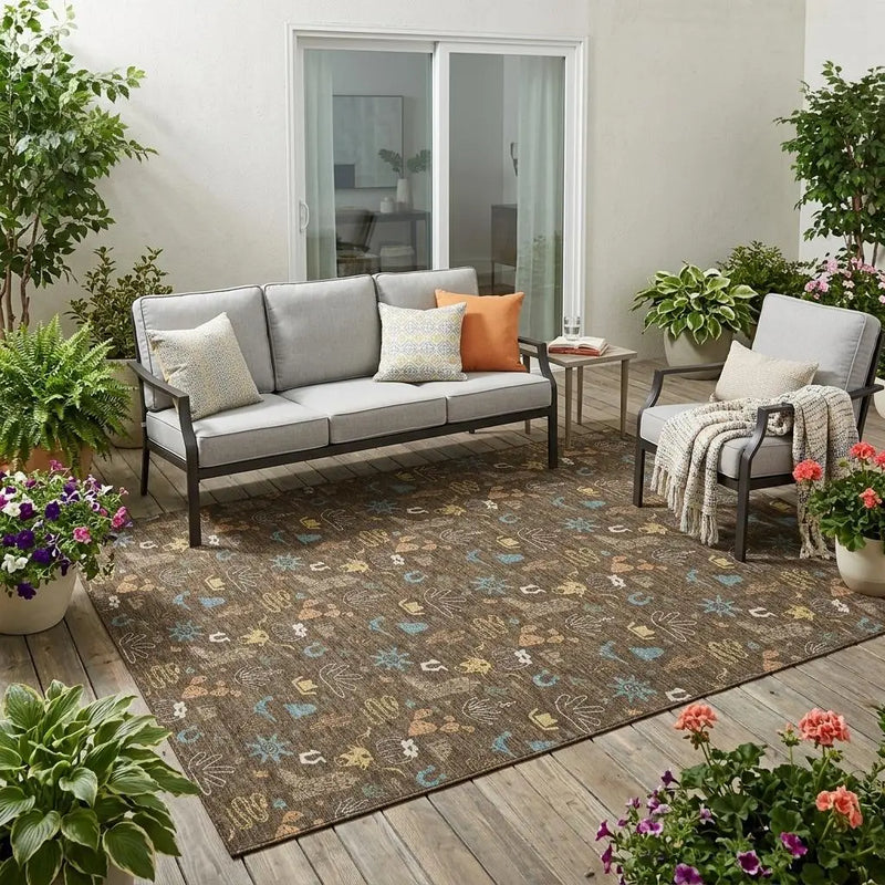 5' X 8' Chocolate And Brown Cactus Washable Indoor Outdoor Area Rug Homeroots Outdoor