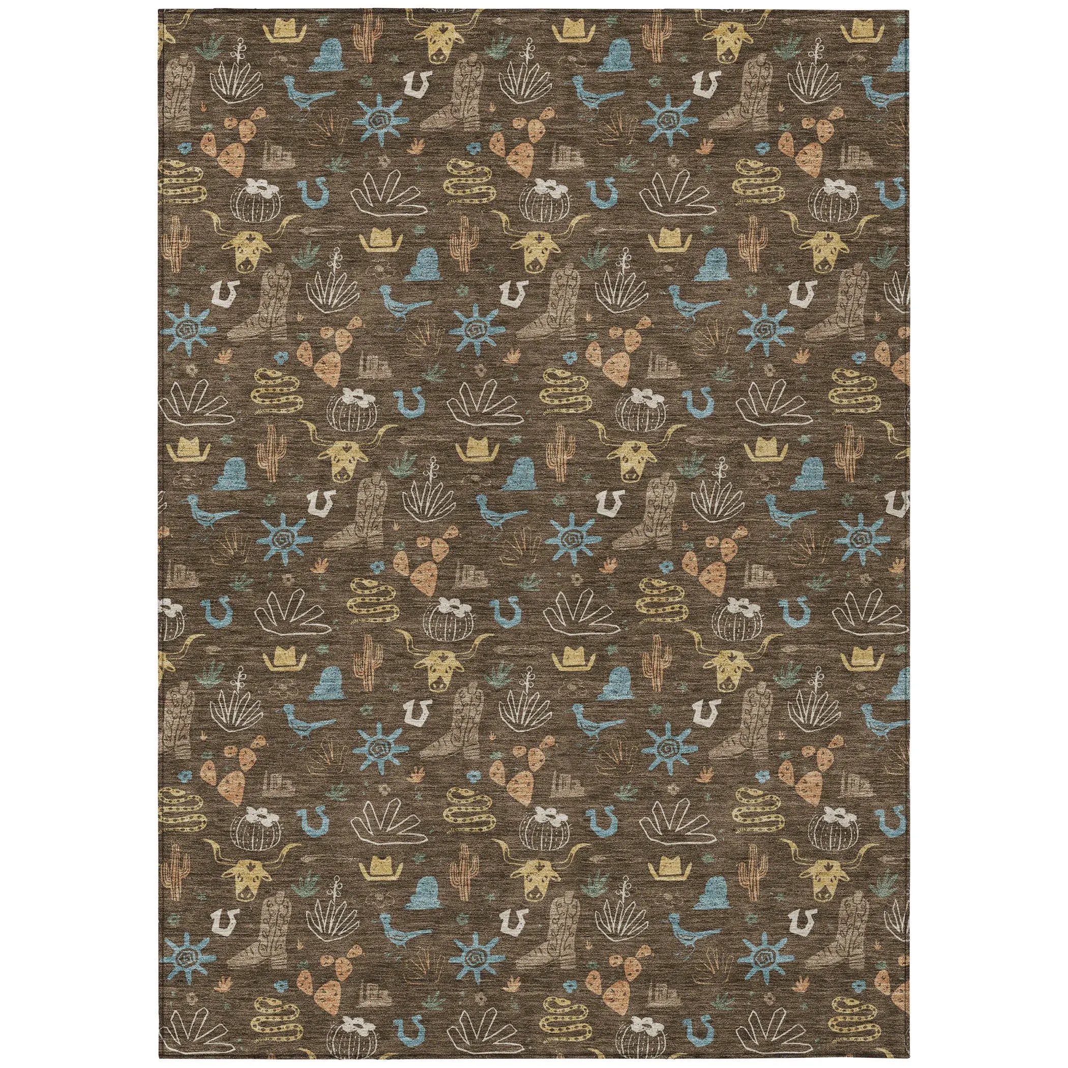 5' X 8' Chocolate And Brown Cactus Washable Indoor Outdoor Area Rug Homeroots Outdoor