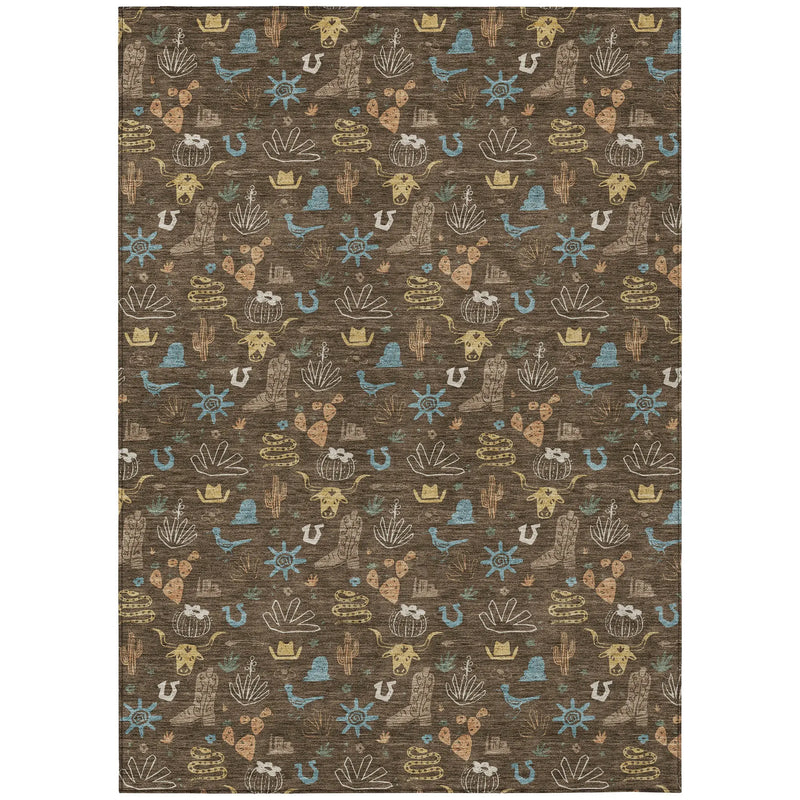 5' X 8' Chocolate And Brown Cactus Washable Indoor Outdoor Area Rug Homeroots Outdoor