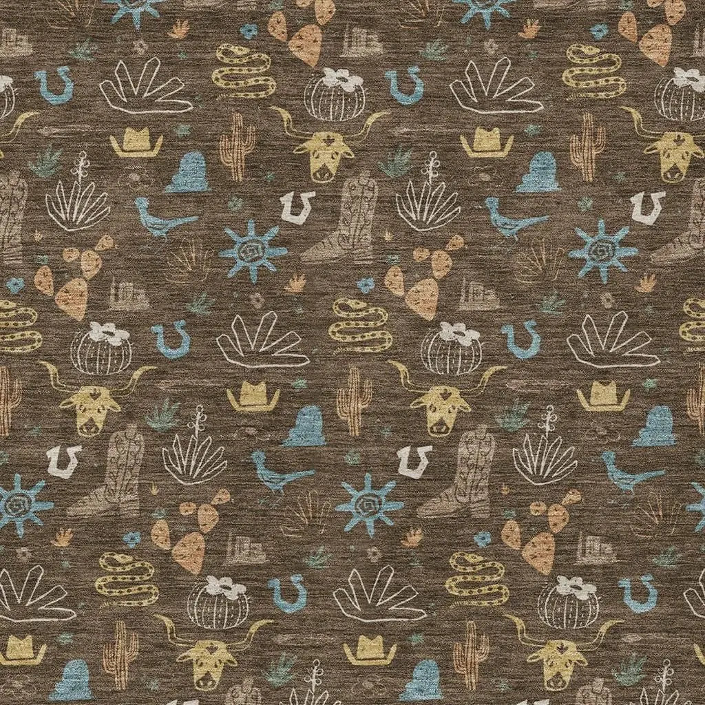 5' X 8' Chocolate And Brown Cactus Washable Indoor Outdoor Area Rug Homeroots Outdoor