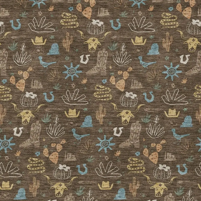 5' X 8' Chocolate And Brown Cactus Washable Indoor Outdoor Area Rug Homeroots Outdoor