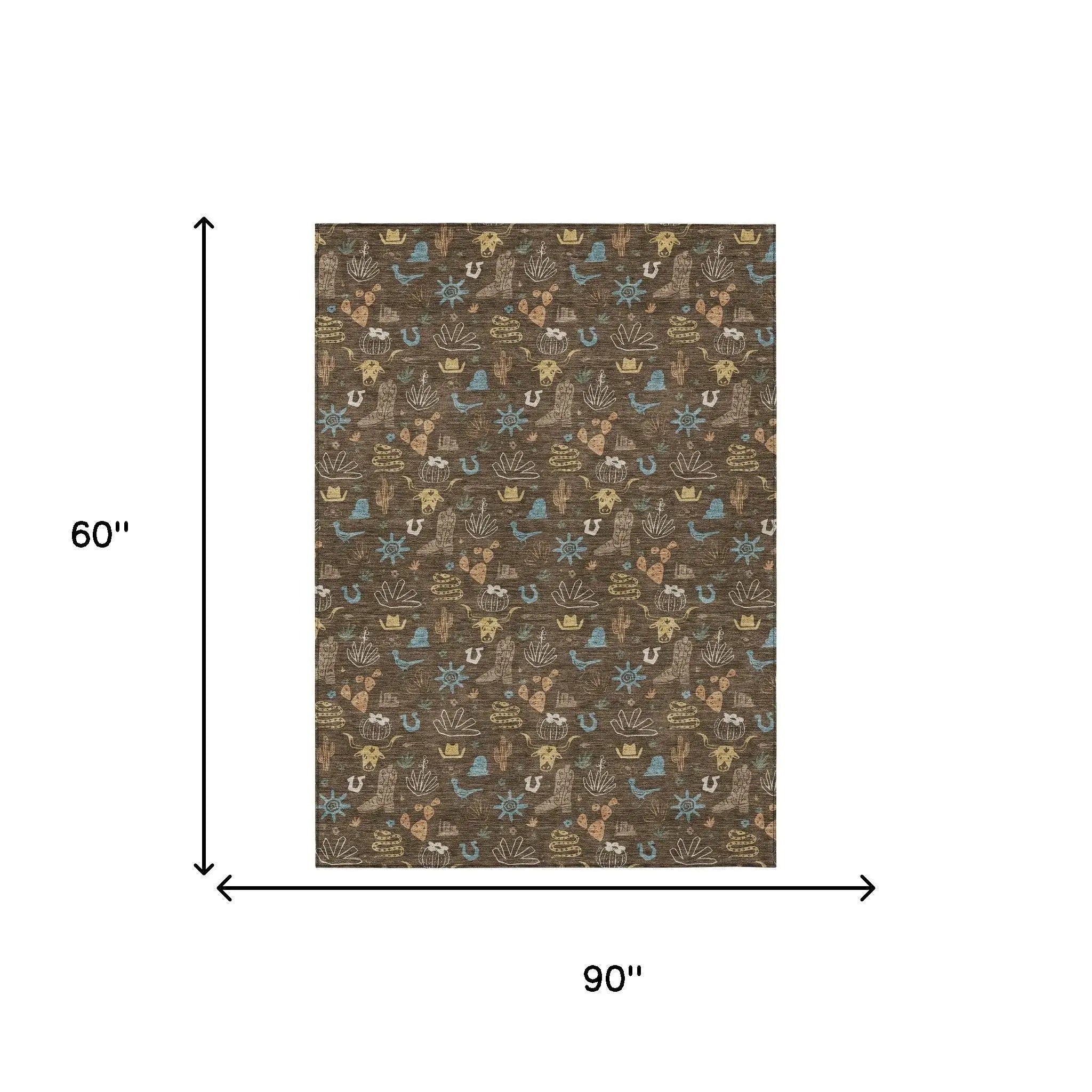 5' X 8' Chocolate And Brown Cactus Washable Indoor Outdoor Area Rug Homeroots Outdoor
