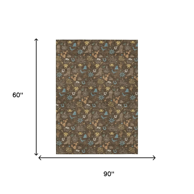 5' X 8' Chocolate And Brown Cactus Washable Indoor Outdoor Area Rug Homeroots Outdoor