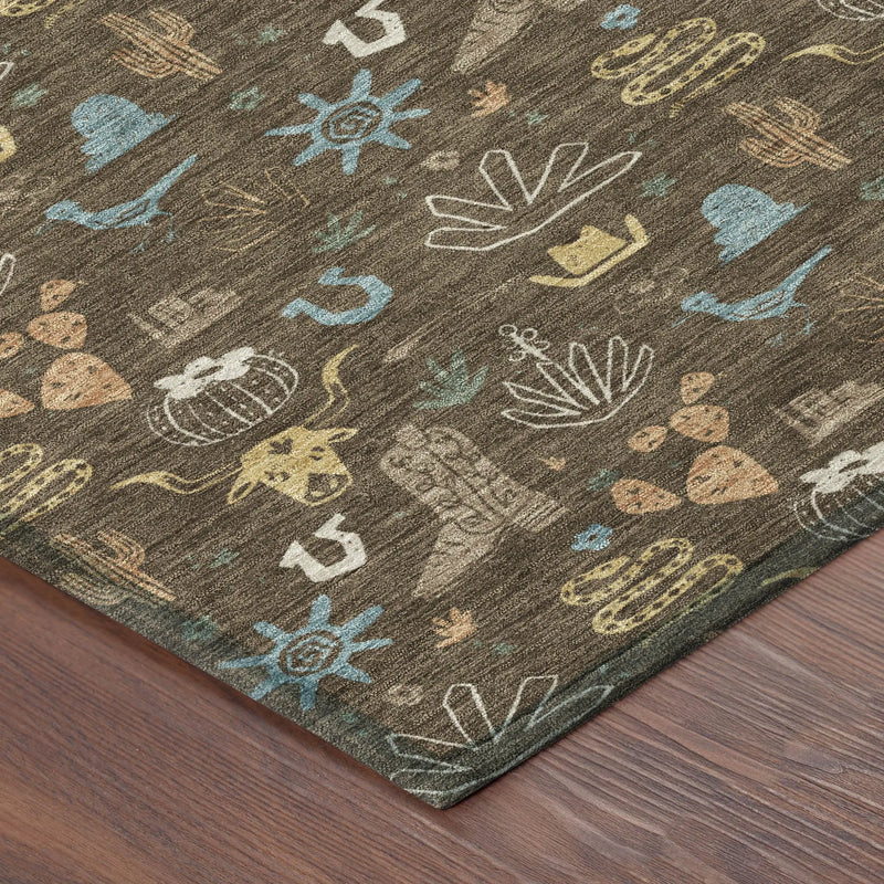 5' X 8' Chocolate And Brown Cactus Washable Indoor Outdoor Area Rug Homeroots Outdoor