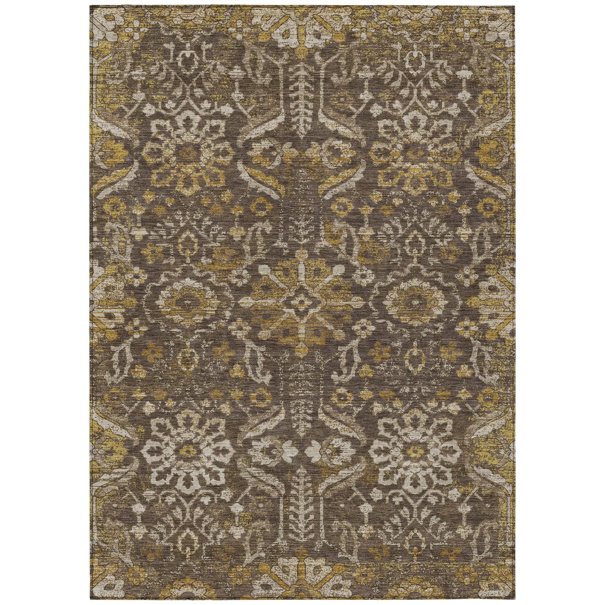 5' X 8' Chocolate And Brown Damask Washable Indoor Outdoor Area Rug Homeroots Outdoor